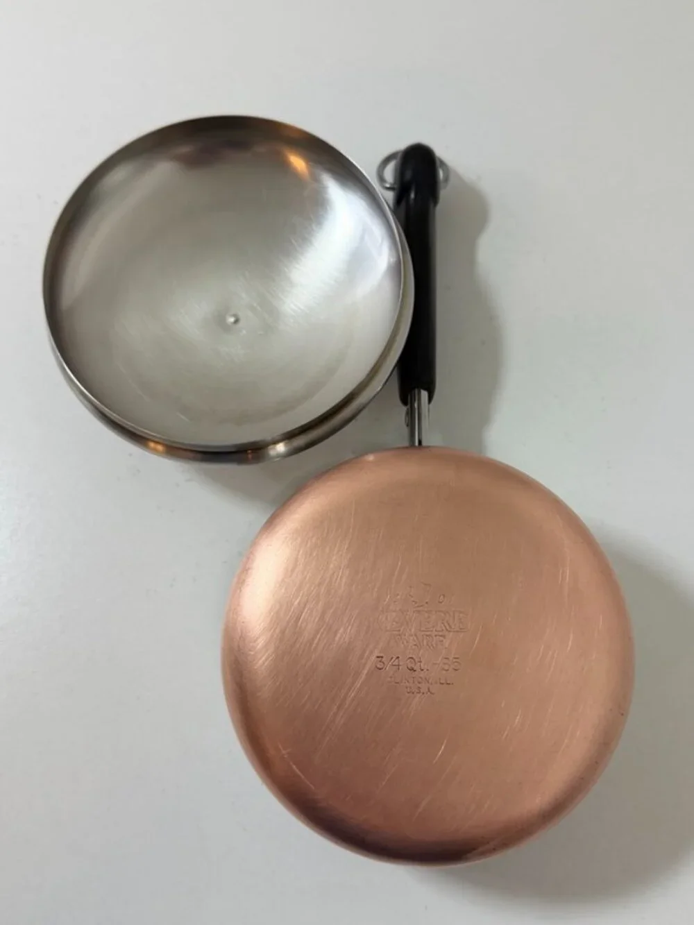 Vintage Revere Ware 3/4 QT -85 Sauce Pan 1801 Copper Bottom Clinton IL USA w/Lid